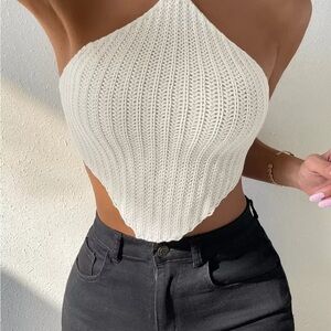 White Knit Halter Top